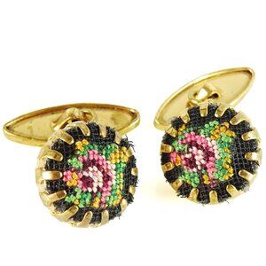 Rose Floral Embroidered Vintage Loose Link Cufflinks Unisex